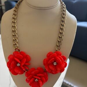 Red Floral Statement Necklace Chunky Gold Chain Bold Flower Necklace Trendy NEW